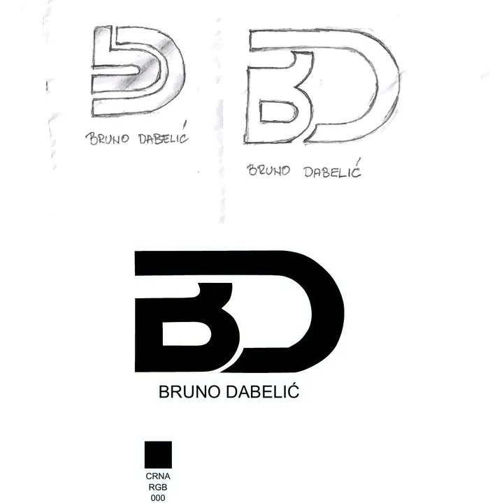 BD monogram, skice i finalni znak