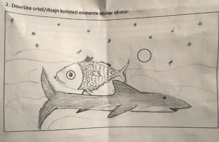 Ručna skica: riba unutar morskog psa